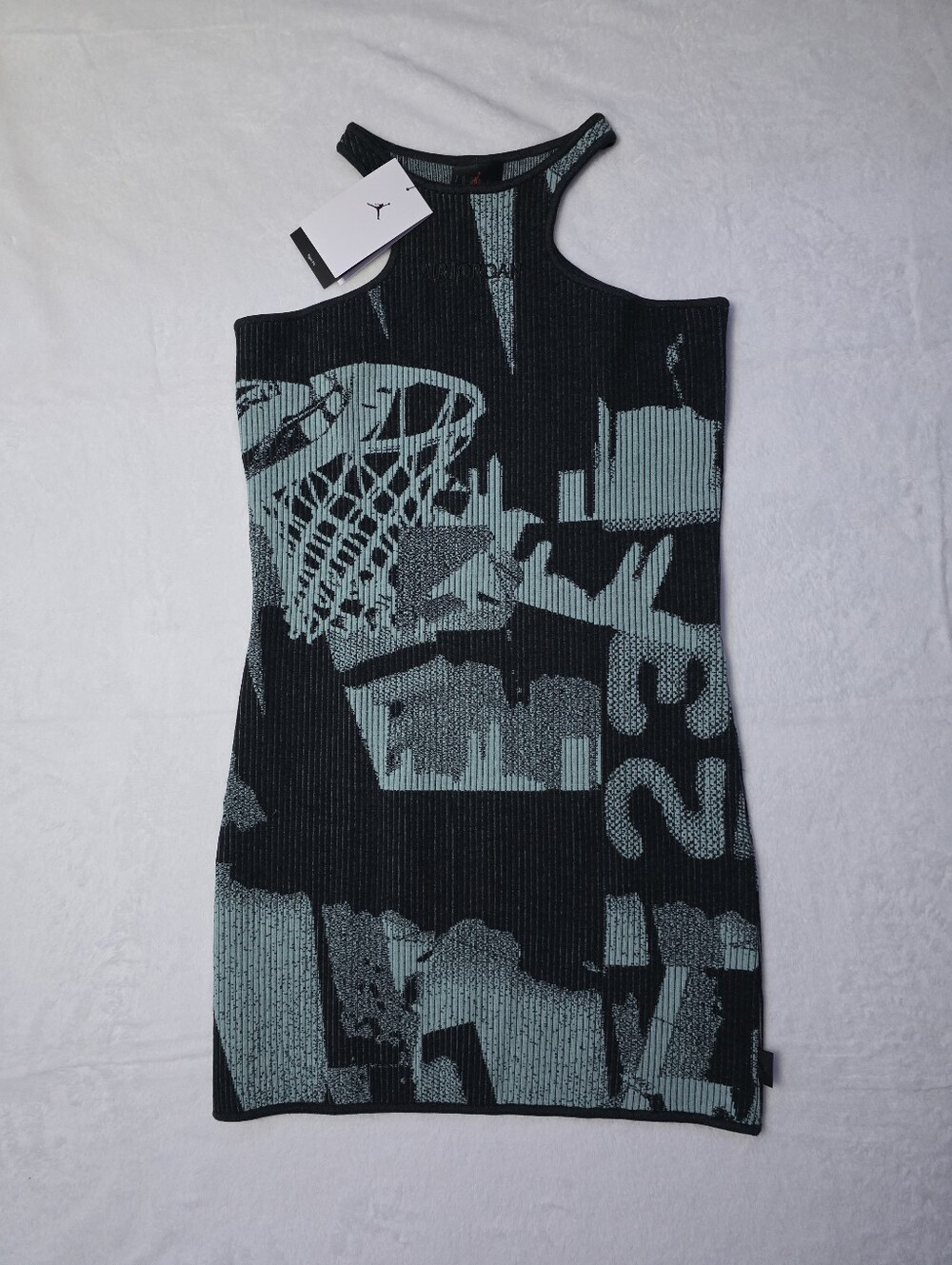 Jordan Women’s Ribbed Knit Graphic Mini Dress Black Blue Y2K Streetwear L NWT